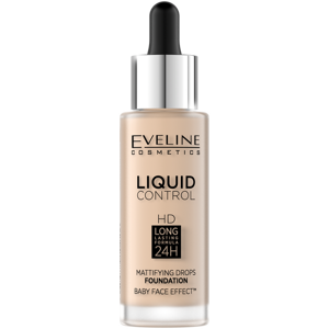 Eveline Liquid Control HD Light Face Foundation with Dropper Mattifying Effect 001 Porcelain 32ml