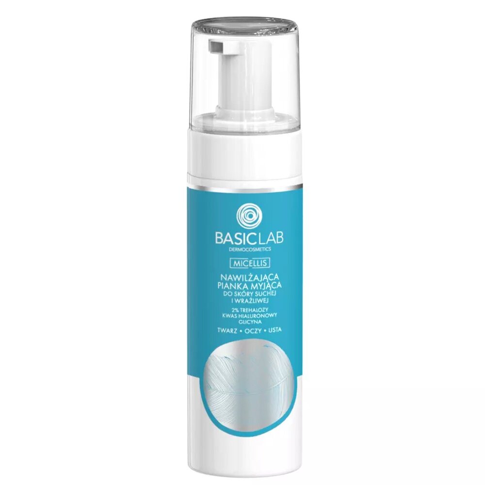 BasicLab Micellis Moisturizing Cleansing Foam 2% Trehalose Hyaluronic Acid Glycine for Dry and Sensitive Skin 150ml