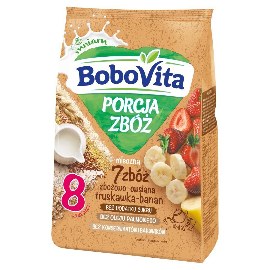 BoboVita Cereal Portion Milk Cereal-Oat Porridge with Strawberry and Banana Flavour after 8th Month 210g