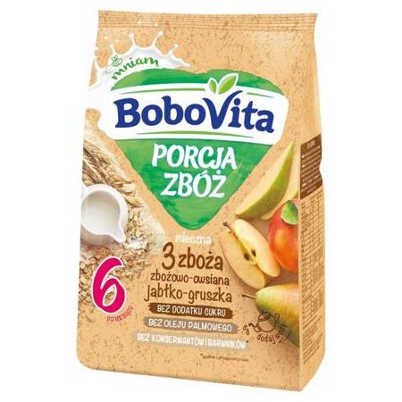 BoboVita Cereal Portion Milk Porridge 3 Cereals Cereal-Oat Apple Pear for Babies after 6 Months 210g