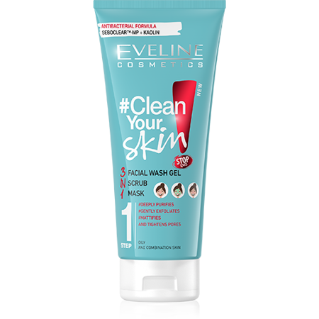 EVELINE CLEAN YOUR SKIN Facial Wash Gel + Scrub+ Mask 200 ml