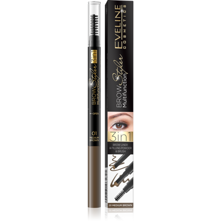 Eveline Cosmetics Brow Styler Multifunction 3in1 01 Medium Brown 1 Piece