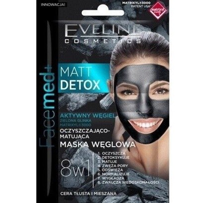 Eveline FaceMed + Cleansing Mattifying Carbon Mask 8in1 Mat Detox 2x5ml