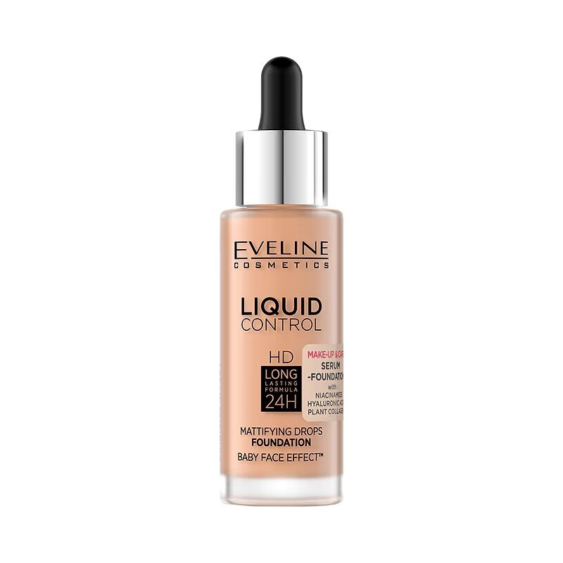 Eveline Liquid Control HD Foundation with Niacinamide in Dropper No. 055 Honey 32ml