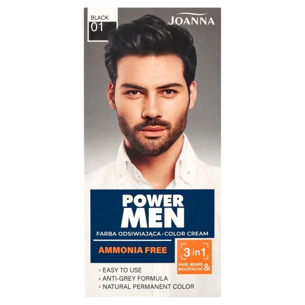 Joanna Power Men Color Cream 3in1 Hair Dye for Men No. 01 Black 1 Piece