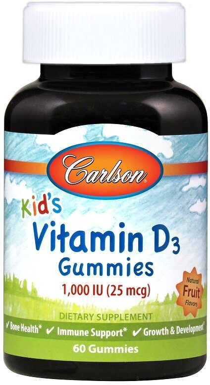 Kid's Vitamin D3 Gummies, 1000 IU Natural Fruit - 60 gummies