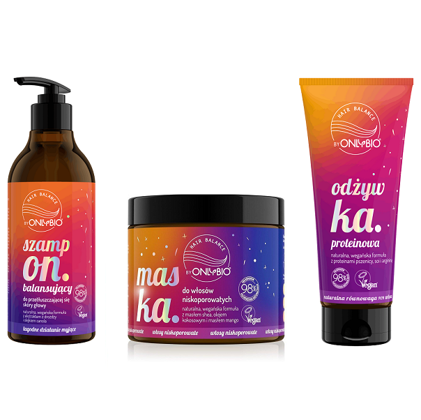 OnlyBio Hair Balance Set Balancing Shampoo + Protein Conditioner + Mask for Low Porosity Hair