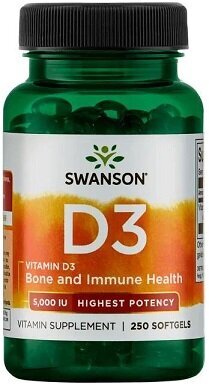 Swanson Vitamin D-3 5000 IU 250 Kapsułek