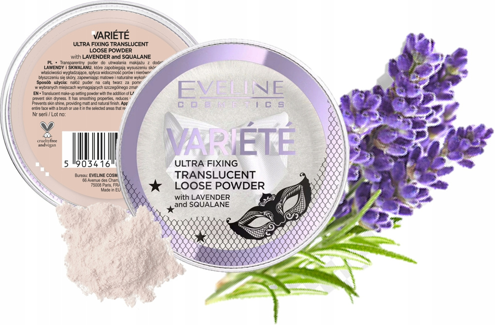 Eveline Variete Ultra Fixing Transparent Loose Face Powder with a Matte Finish Lavender Squalane 5g