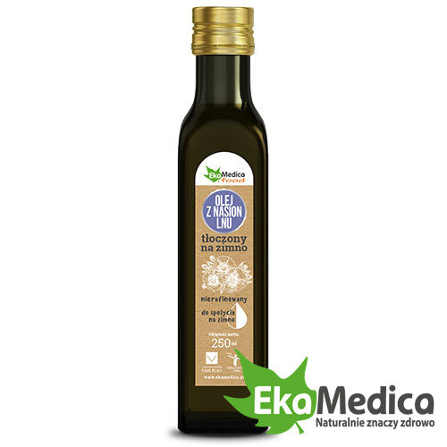 EkaMedica Olej z Nasion Lnu z Witaminą E Wysoką Zawartością Kwasów Tłuszczowych Omega-3 250ml