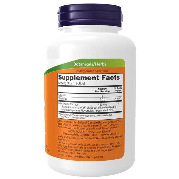 Now Foods Milk Thistle Extract 450mg Extra Strength Ostropest Plamisty 120 Kapsułek