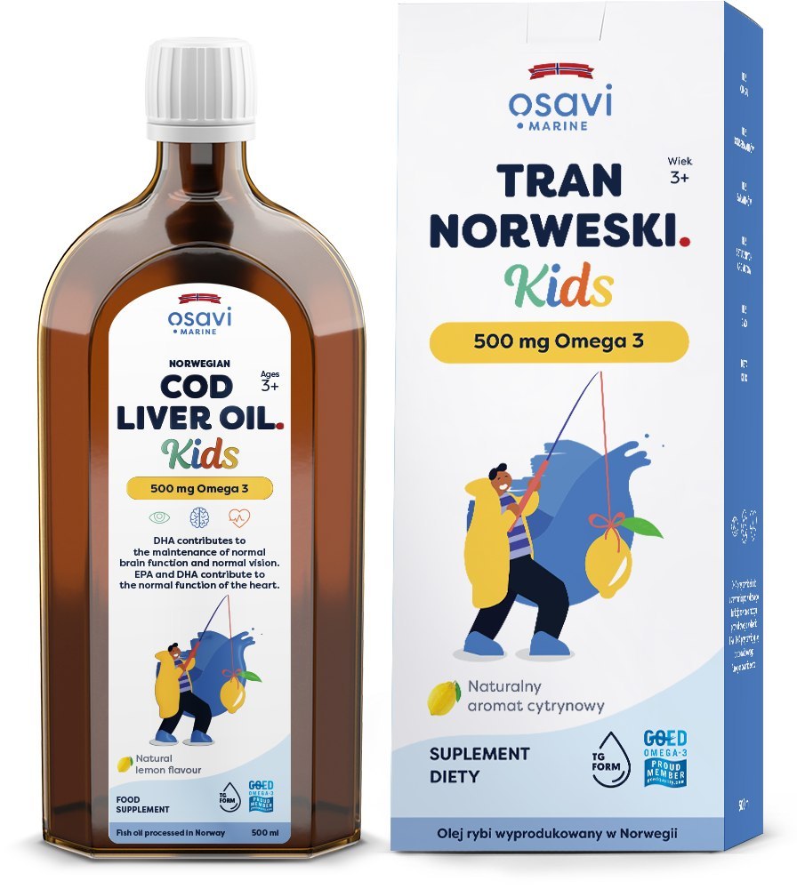 Osavi Norwegian Cod Liver Oil Kids 500mg Omega 3 Supports Heart and Brain Function and Good Vision for Children Over 3 Years of Age Lemon 500ml