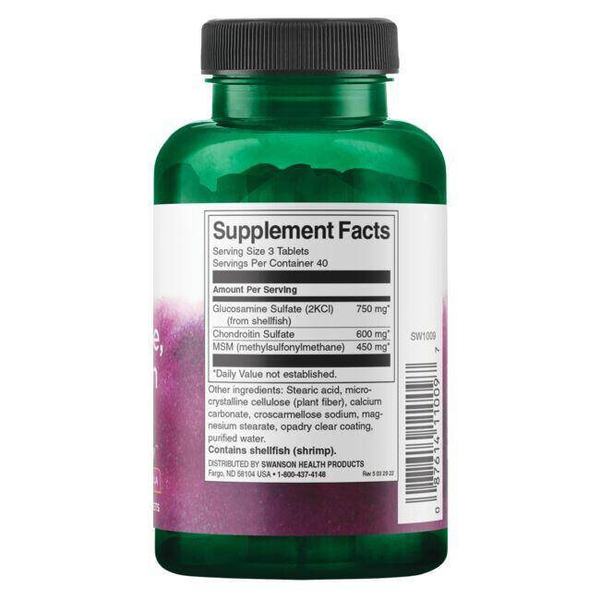 Swanson Glucosamine Chondroitin & MSM 750mg Wspiera Zdrowie Stawów 120 Tabletek