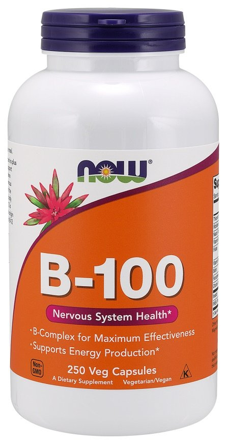 Now Foods Vitamin B-100 Complex Wspomaga Układ Nerwowy i Odpornościowy 250 Kapsułek