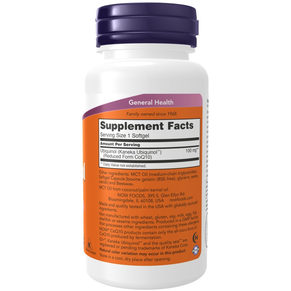 Now Foods Ubiquinol 100mg Coenzyme Q10 Energizes & Supports Heart 60 Capsules