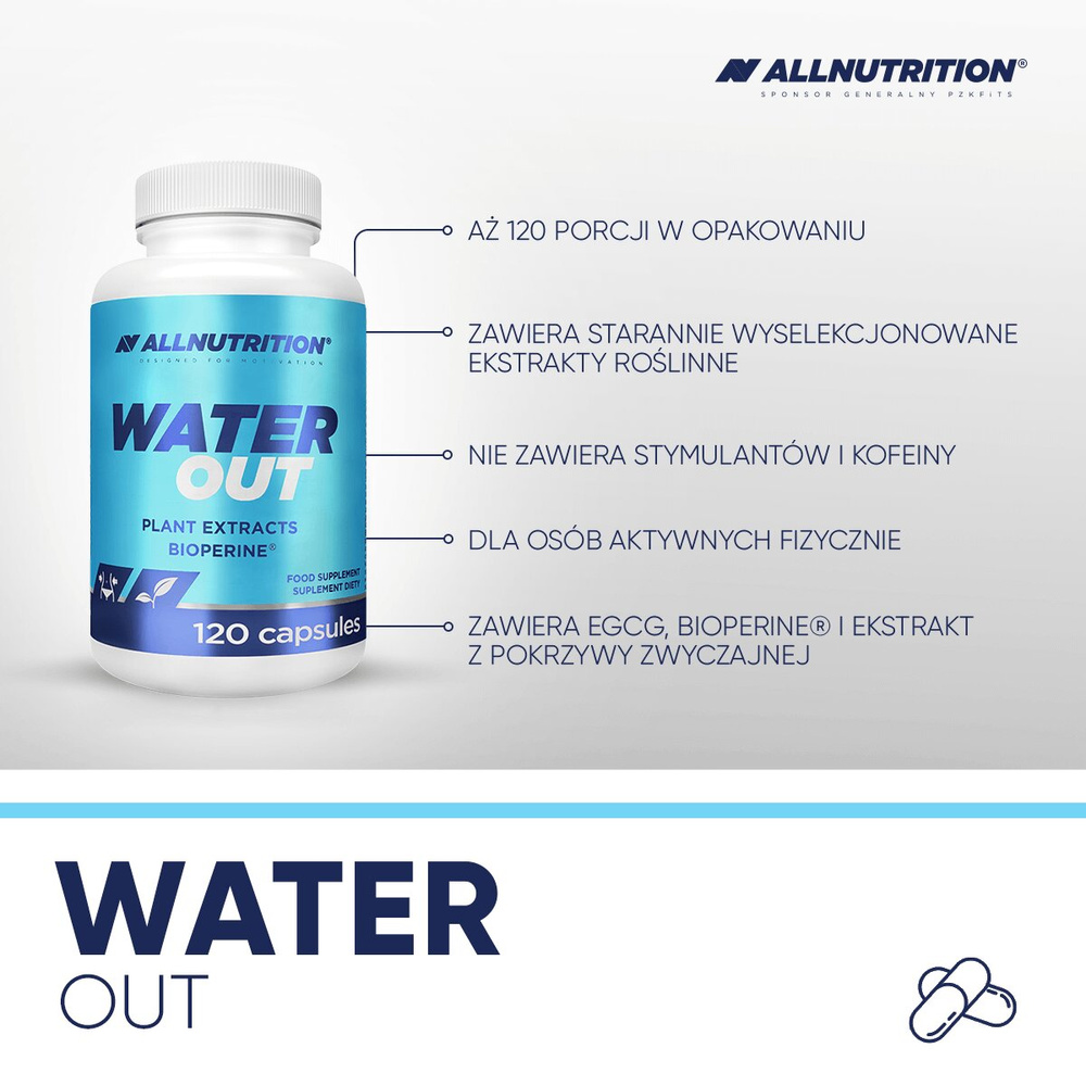 Allnutrition Water Out Wspomaga Usuwanie Nadmiaru Wody z Organizmu 120 Kapsułek