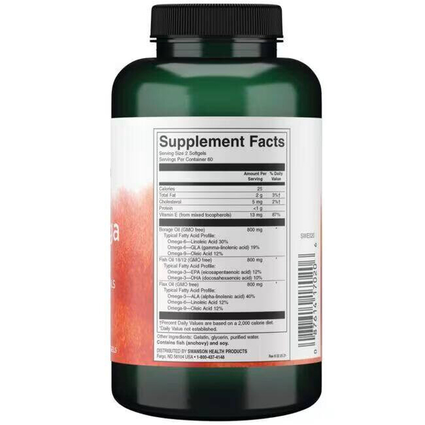 Swanson MultiOmega 3-6-9 Flax & Borage & Fish Oils 120 Kapsułek