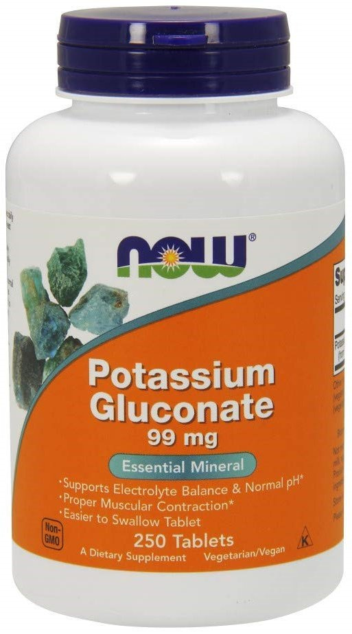 Now Foods Potassium Gluconate 99mg Glukonian Potasu Wspomaga Zdrowie Mięsni 250 Tabletek