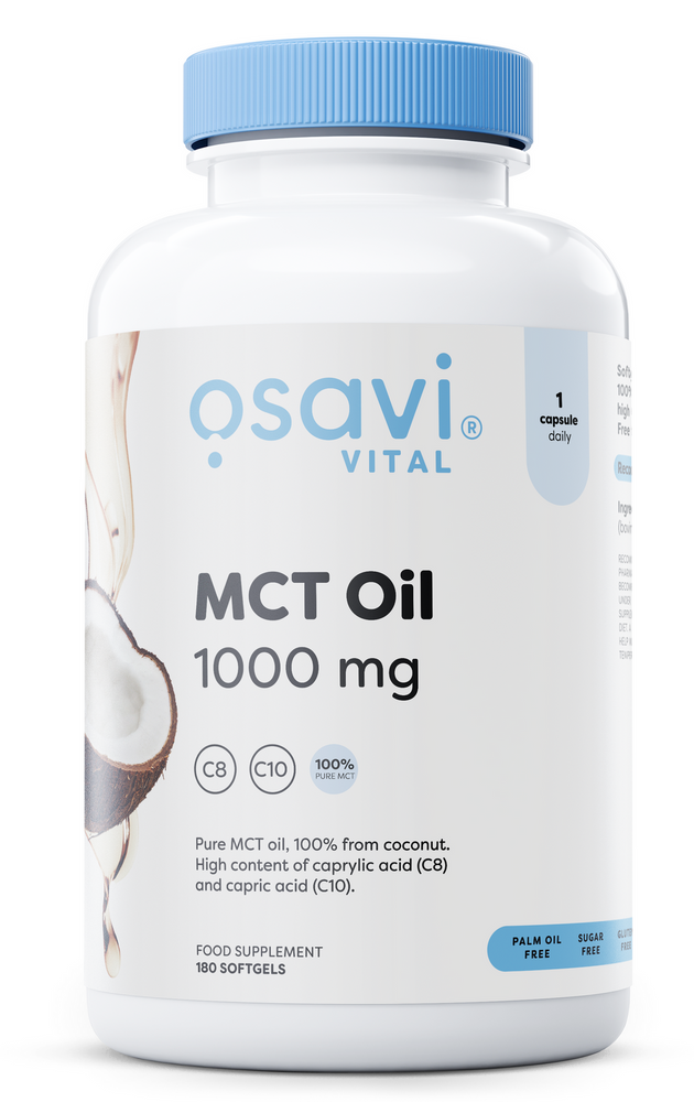 Osavi MCT Oil 1000mg Wspomaga Zdrową Masę Ciała i Utrzymanie Prawidłowego Poziomu Energii 180 Kapsułek