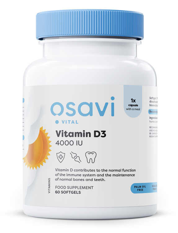 Osavi Vitamin D3 4000IU Wspomaga Odporność Zdrowe Kości 60 Kapsułek