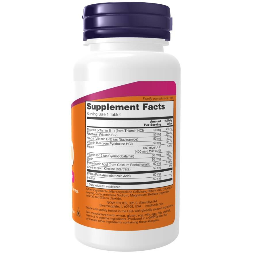 Now Foods Vitamin B-50 Wspiera Układ Nerwowy 100 Tabletek