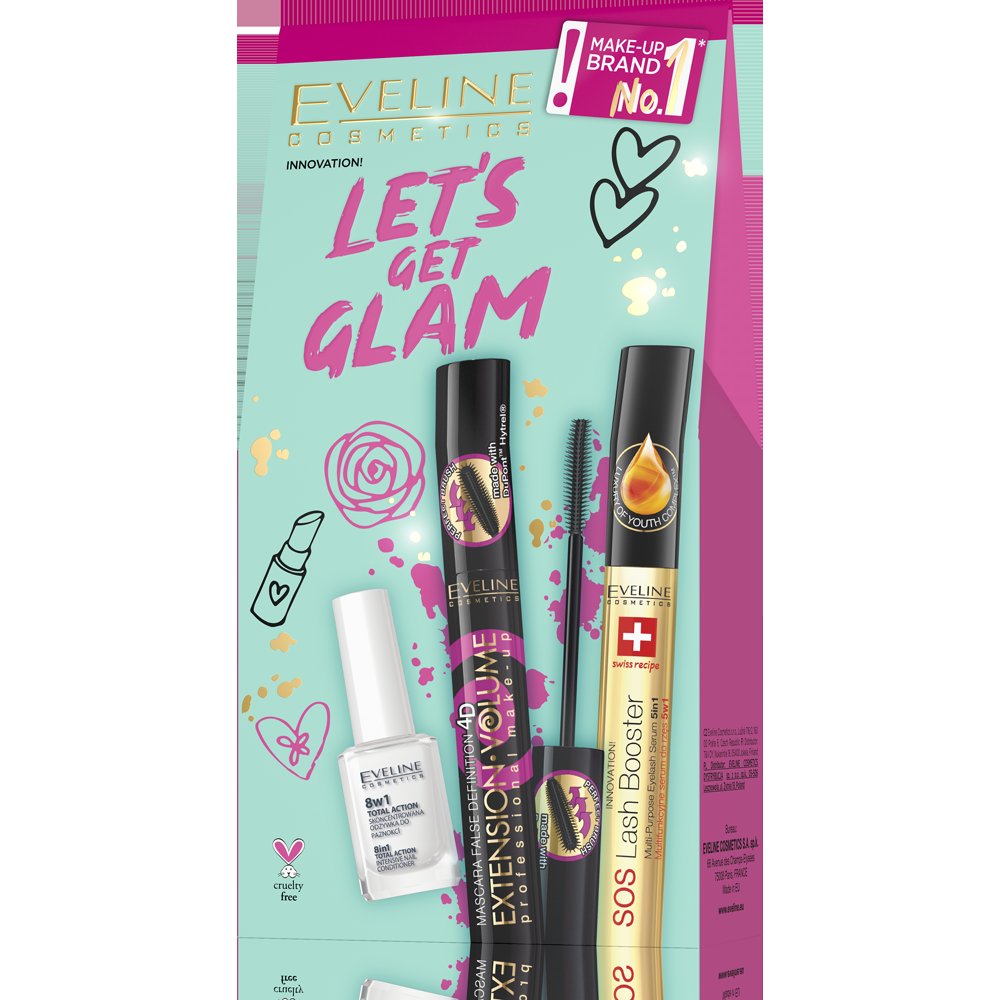 Eveline Let's Get Glam Zestaw Odżywka do Paznokci Tusz do Rzęs i Serum do Rzęs 10x10x12ml