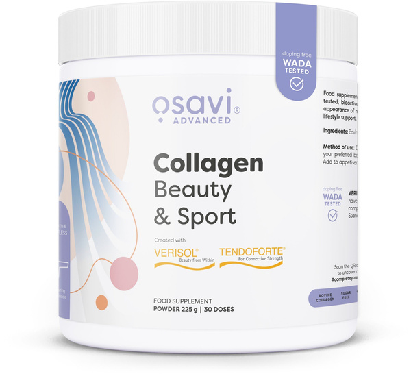 Osavi Kolagen Beauty & Sport w Proszku z VERISOL i TENDOFORTE Na Skórę, Włosy, Paznokcie i Stawy 225g