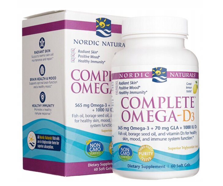 Nordic Naturals Complete Omega-D3 565mg Wspiera Układ Odpornościowy Serce i Pracę Mózgu Smak Cytrynowy 60 Kapsułek