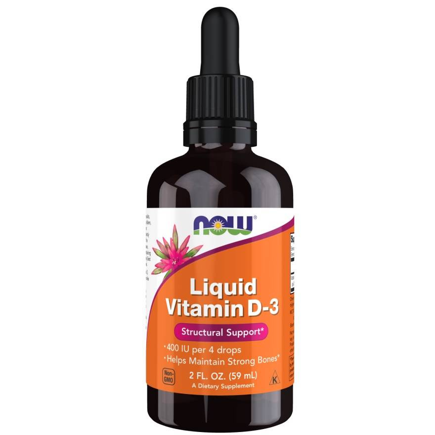 Now Foods Vitamin D-3 Liquid 400 IU Wspiera Zdrowie Kości i Mózgu oraz Układ Odpornościowy 59ml