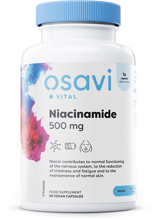 Osavi Niacinamide 500mg Reduces Fatigue Supports Nervous System and Skin Health 60 Vegan Capsules