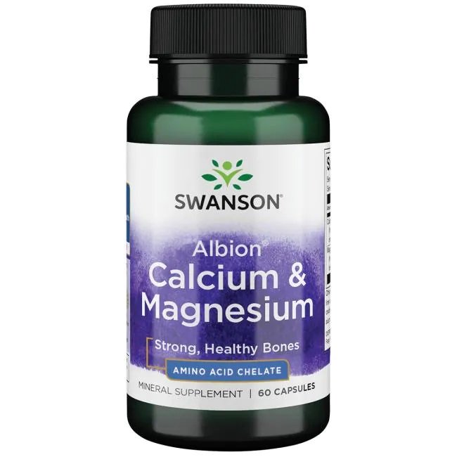 Swanson Albion Calcium & Magnesium Albion Wapń i Magnez Zdrowie Kości i Układu Krążenia 60 Kapsułek
