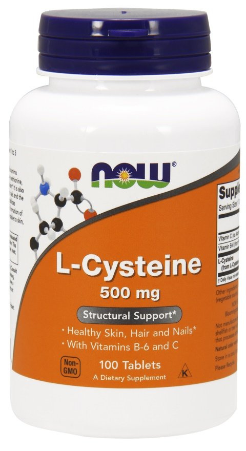 NOW Foods L-Cysteine 500 mg Wsparcie Skóry Włosów i Paznokci 100 Tabletek