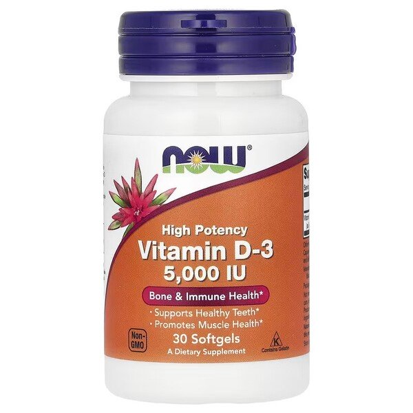 Now Foods Vitamin D-3 5000 IU 120 Supports Muscle, Immune System and Brain Function 30 Softgels