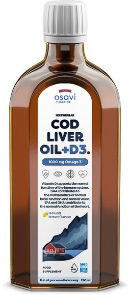 Osavi Norweski Tran z Wątroby Dorsza + D3 1000mg Omega 3 (Cytrynowy) 250ml
