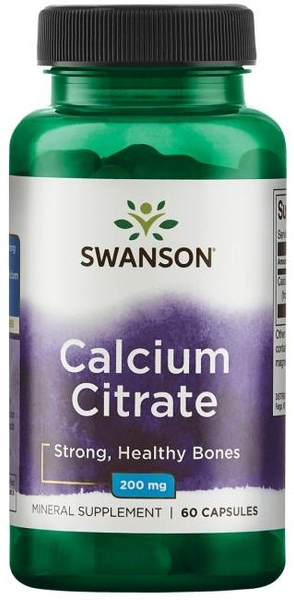 Swanson Calcium Citrate 200mg Cytrynian Wapnia 60 Kapsułek