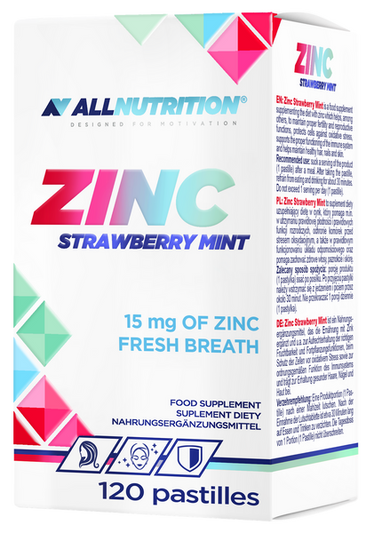 Allnutrition Zinc 15mg Wspomaga Układ Odpornościowy Truskawka Mięta 120 Pastylek