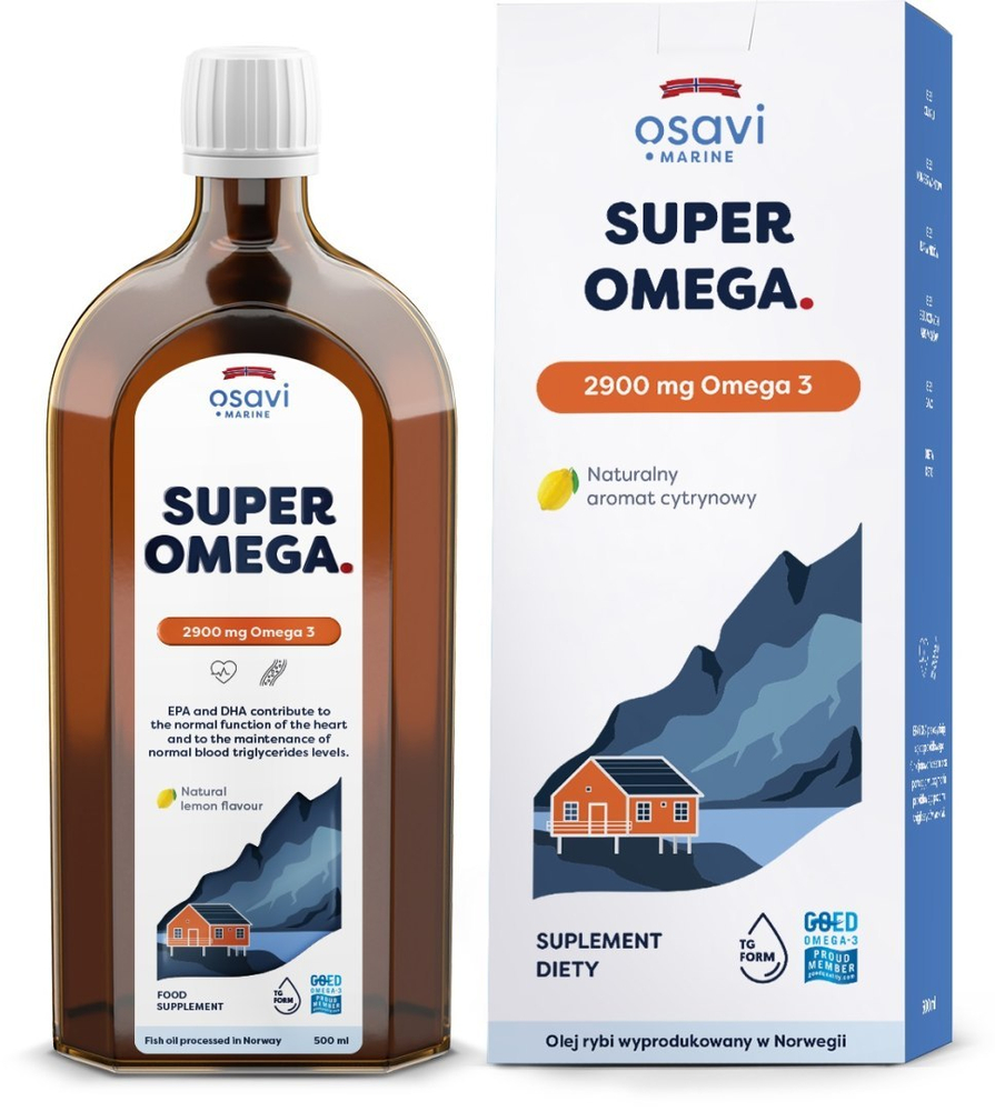 Osavi Super Omega 2900mg Omega 3 Wspiera Pracę Serca Mózgu i Prawidłowe Widzenie Smak Cytrynowy 500ml