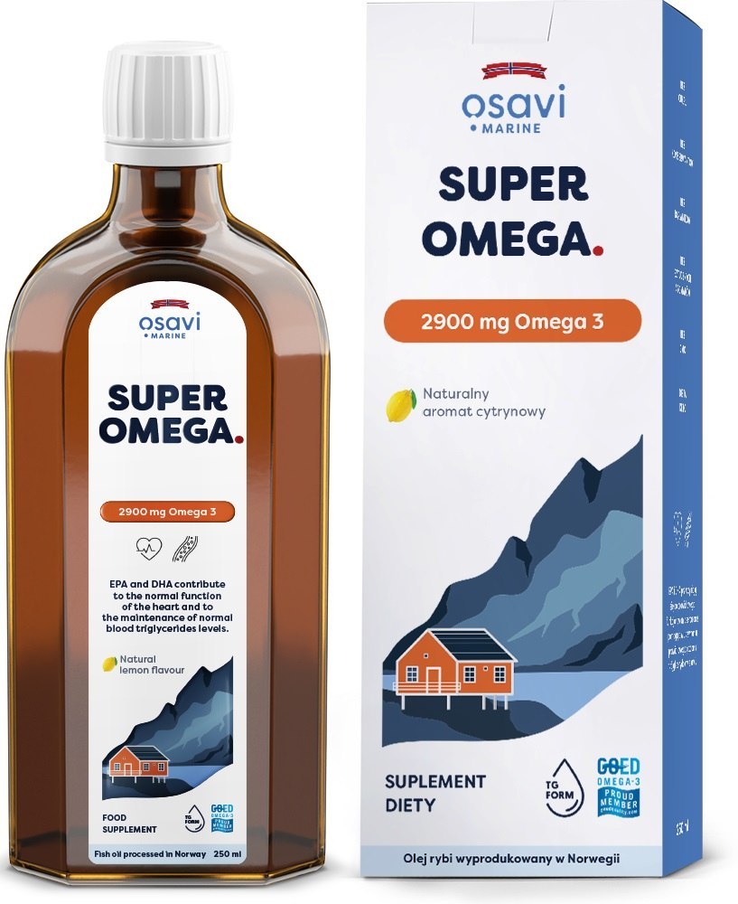 Osavi Super Omega 2900mg Omega 3 Wspiera Pracę Serca Mózgu i Prawidłowe Widzenie Smak Cytrynowy 250ml