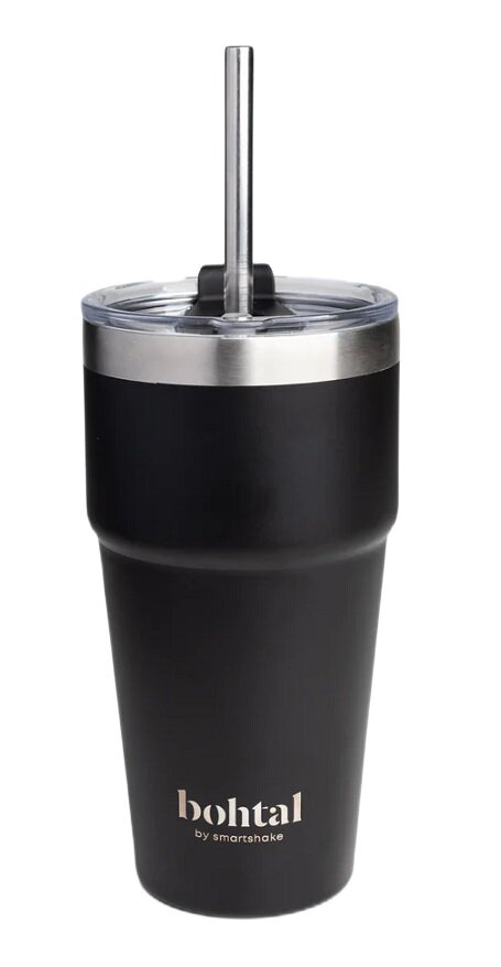 Bohtal Double Insulated Travel Mug with Straw, Black - 600ml.