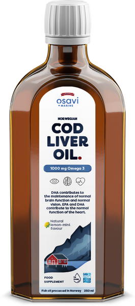 Osavi Norweski Tran z Dorsza 1000mg Omega 3 o Smaku Cytrynowo-Miętowym 250ml