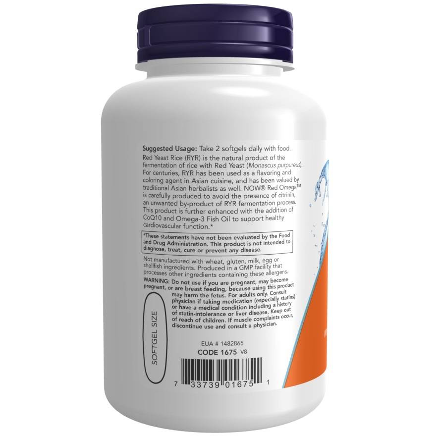 Now Foods Red Omega Red Yeast Rice Supports Heart Function 90 Capsules