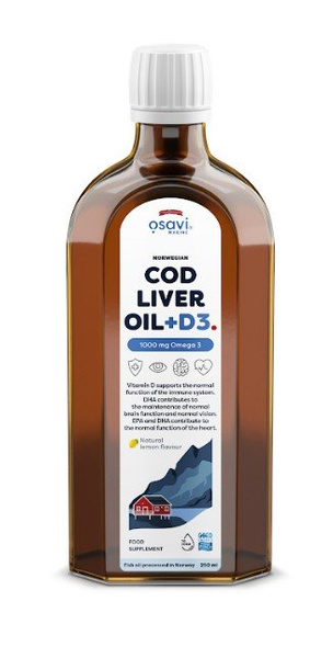 Osavi Norweski Tran z Wątroby Dorsza + D3 1000mg Omega 3 (Cytrynowy) 250ml