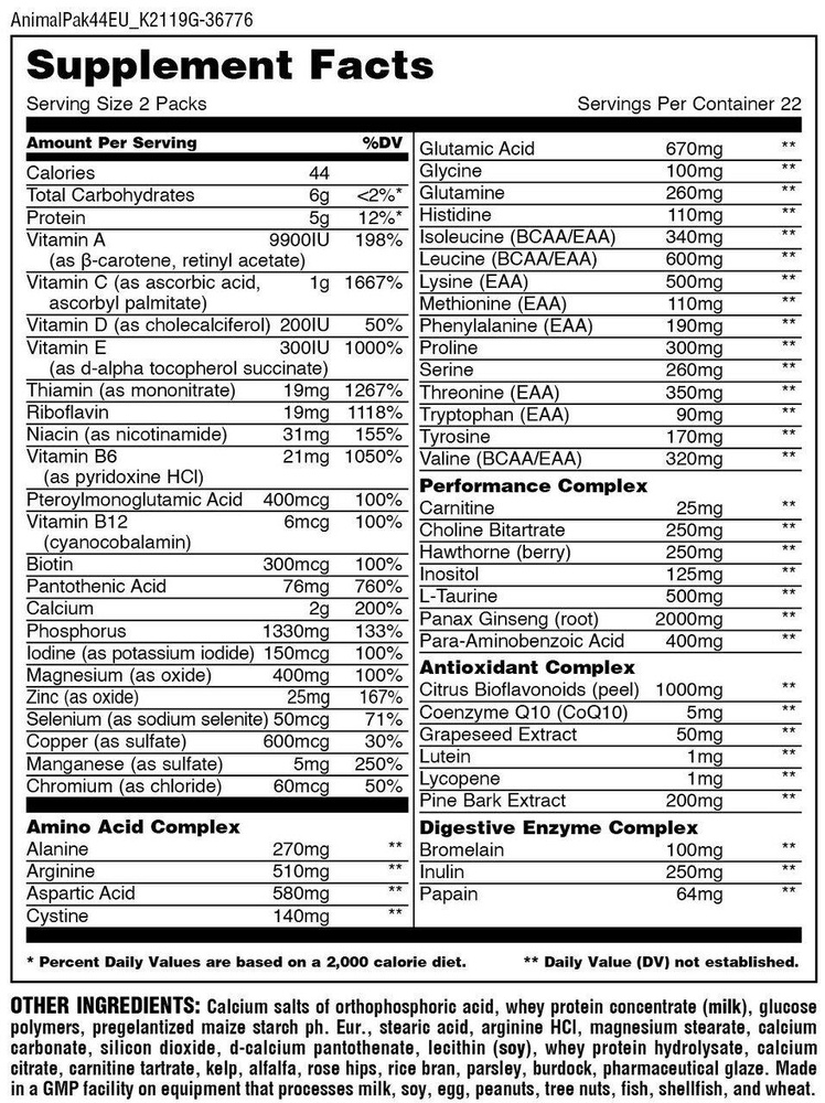 Animal Pak Packs -44 Packs