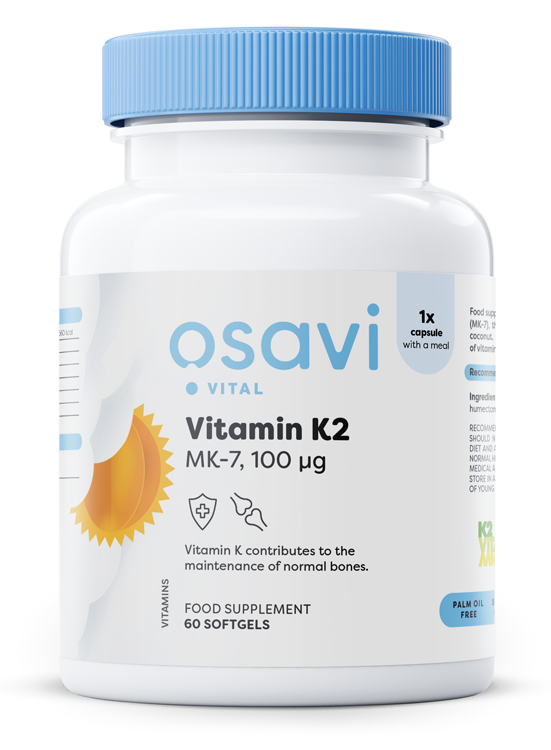 Osavi Vitamin K2 MK-7 100mcg Wspiera Zdrowie Kości i Wpływa na Prawidłowe Krzepnięcie Krwi 60 Kapsułek