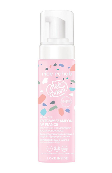 HairBoom Rice Rehab Ultralight Rice Shampoo in Mousse Dry and Damaged Hair 200ml