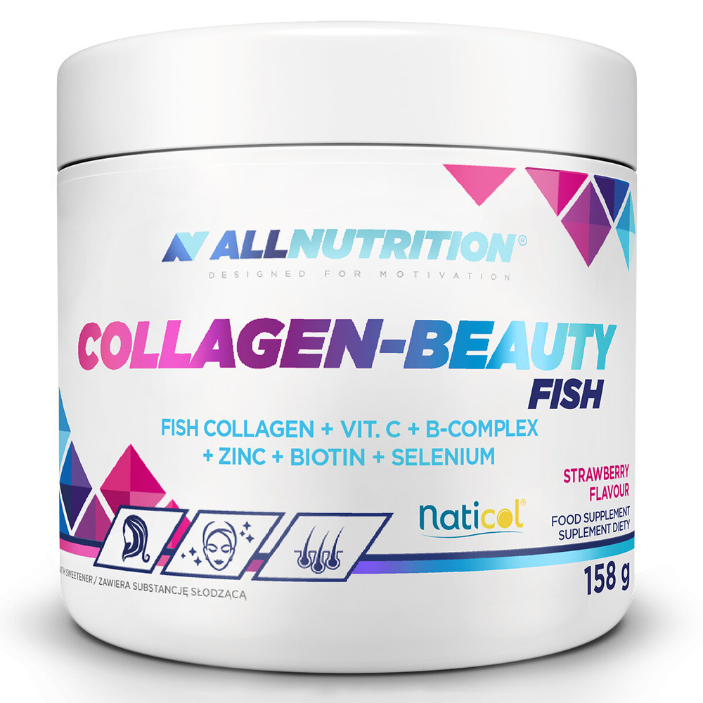 Allnutrition Collagen-Beauty Fish Peptydy Kolagenu Morskiego z Kompleksem Witamin i Minerałów Strawberry 158g