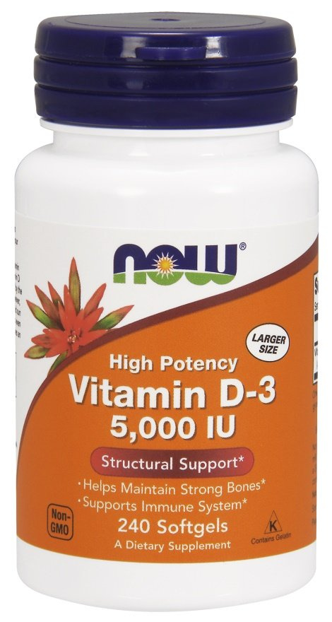 Now Foods Vitamin D-3 5000 IU 120 Supports Muscle, Immune System and Brain Function 240 Capsules
