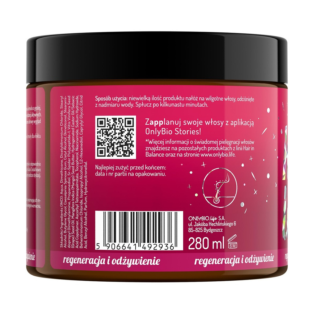 OnlyBio Hair in Balance Color Mask - Regenerating Treatment 280ml
