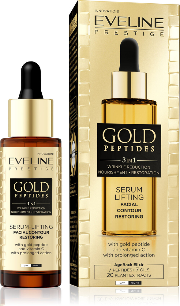 Eveline Gold Peptides 3in1 Face Serum-Lifting with Gold Peptide and Vitamin C Wrinkle Reduction 30ml