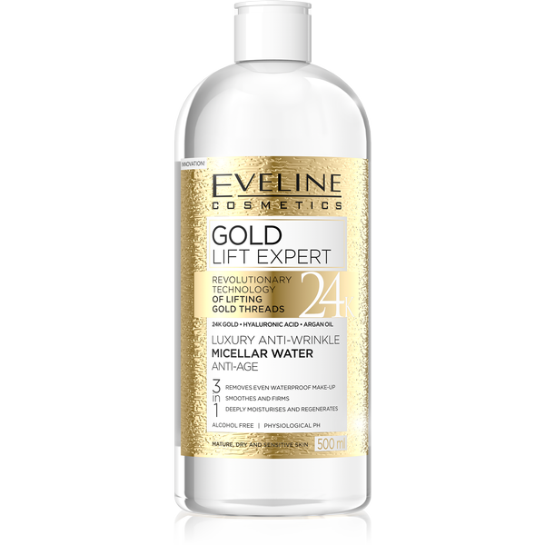 Eveline Gold Lift Expert Luksusowy Przeciwzmarszczkowy Płyn Micelarny 3w1 500ml